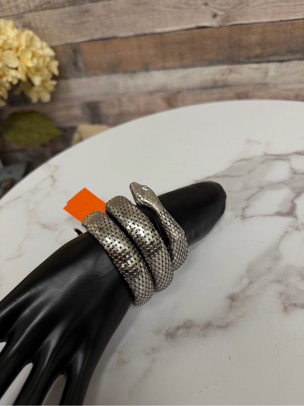 Silver tone mesh snake wrap bracelet OS